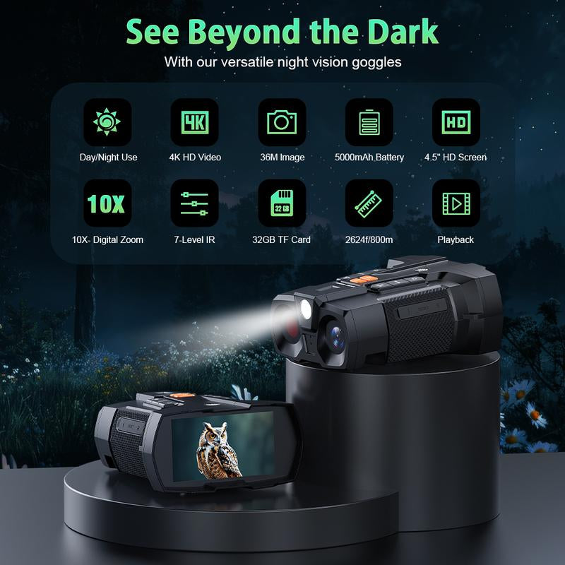Nitehawk 4K Night Vision Binoculars - 10X Zoom, Rechargeable, 32GB SD Card Included - Perfect Cool Tech Gadgets for Camping and Boating - Ideal Gifts for Men, Dads, and Husbands!