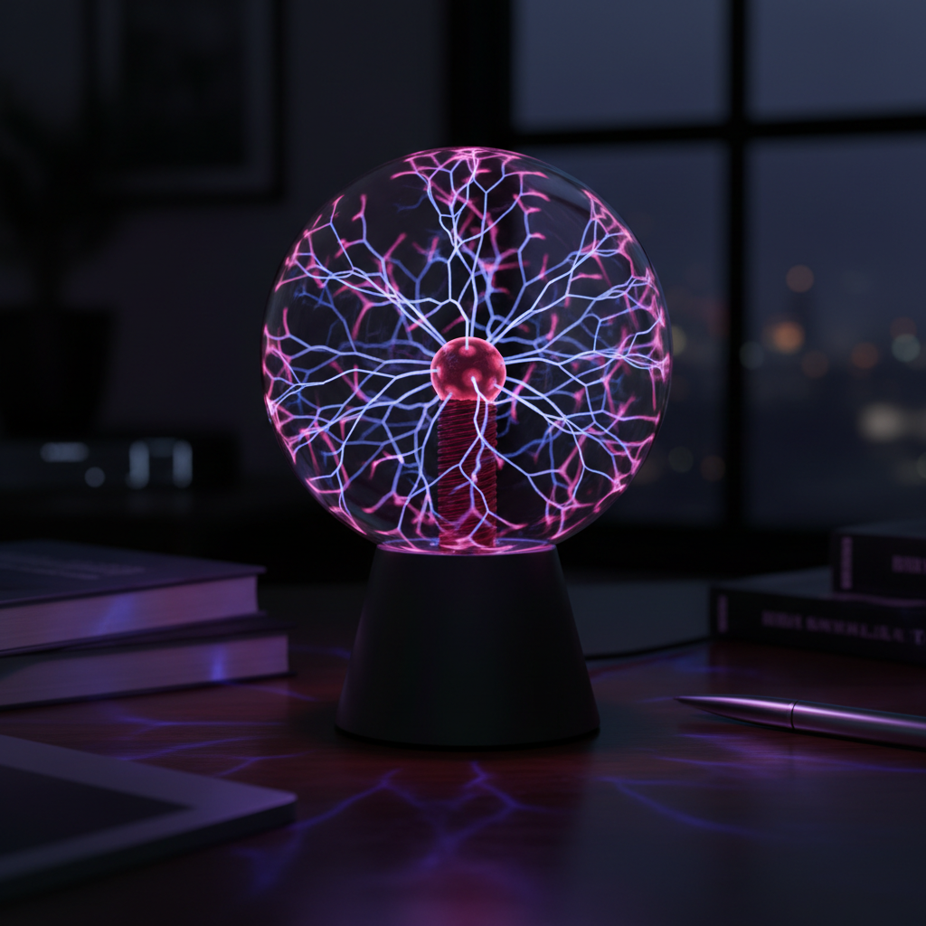 Tesla Coil Plasma Lightning Lamp with vivid electric plasma bolts dancing inside a glass globe